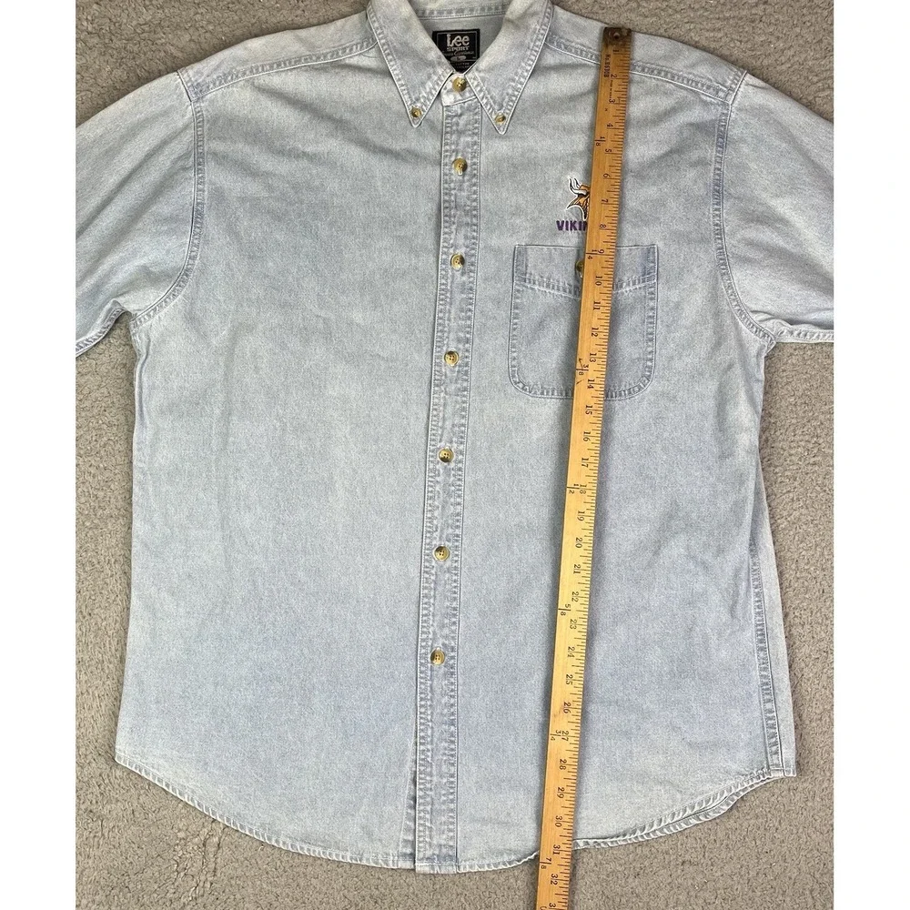 Vintage 90s Denim‎ Button Up Minnesota Vikings Football Shirt Lee Sport Men's L